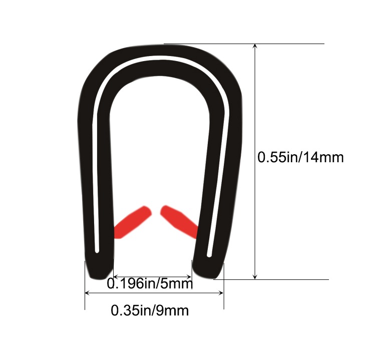 U Shape sealing strip dimension figure